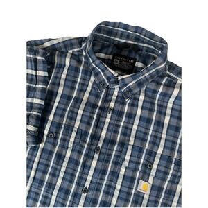 Carhartt TW4625-M Loose Fit Blue Gray White Plaid S/S Button Dwn Shirt Men's XXL
